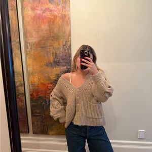 Elegant Taupe Knit Cardigan Sweater